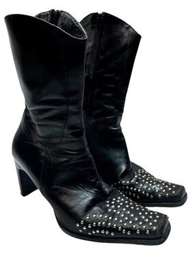 Privilege Paris Womens Vintage Studded Leather Boots Black Size 36